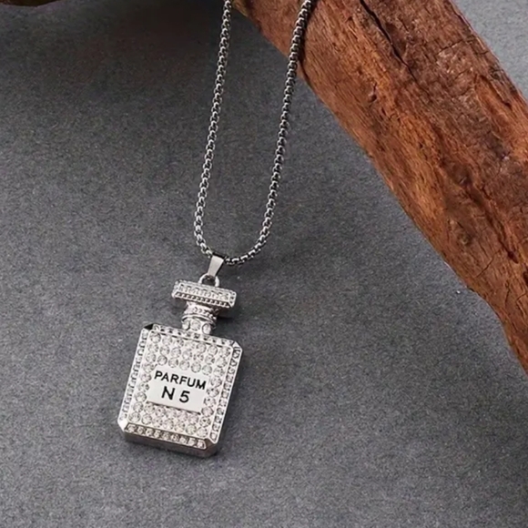Rhinestone Perfume Bottle Necklace - Picture 2 of 3